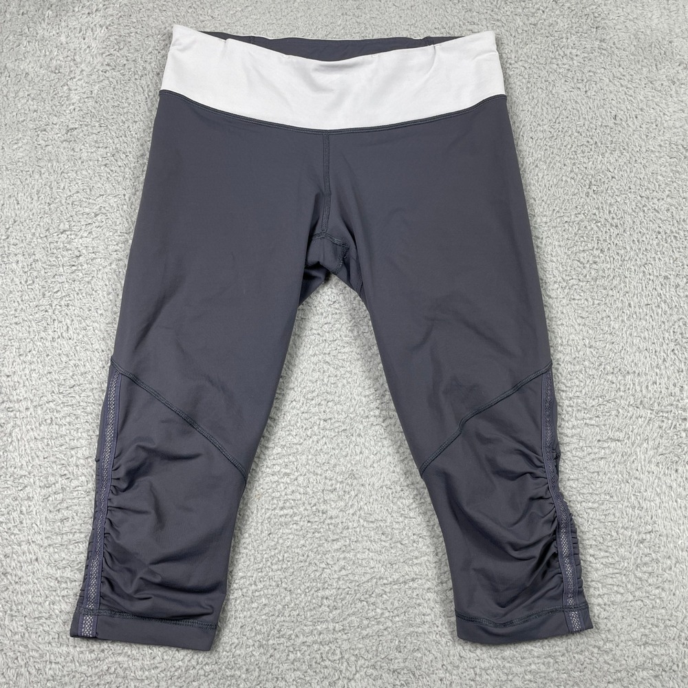 Lululemon Run Inspire Crop Leggings Womens 8 Grey Ruched Mesh Running Capris
